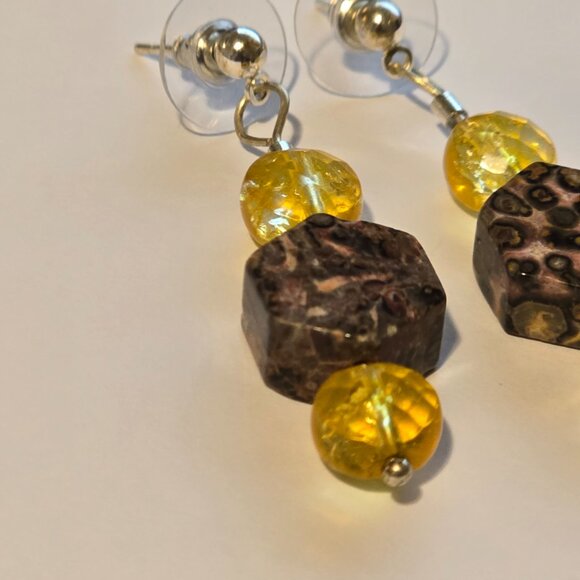 Handmade Citrine and Jasper Earrings – Natural Gemstone Dangle Jewelry - Picture 6 of 9